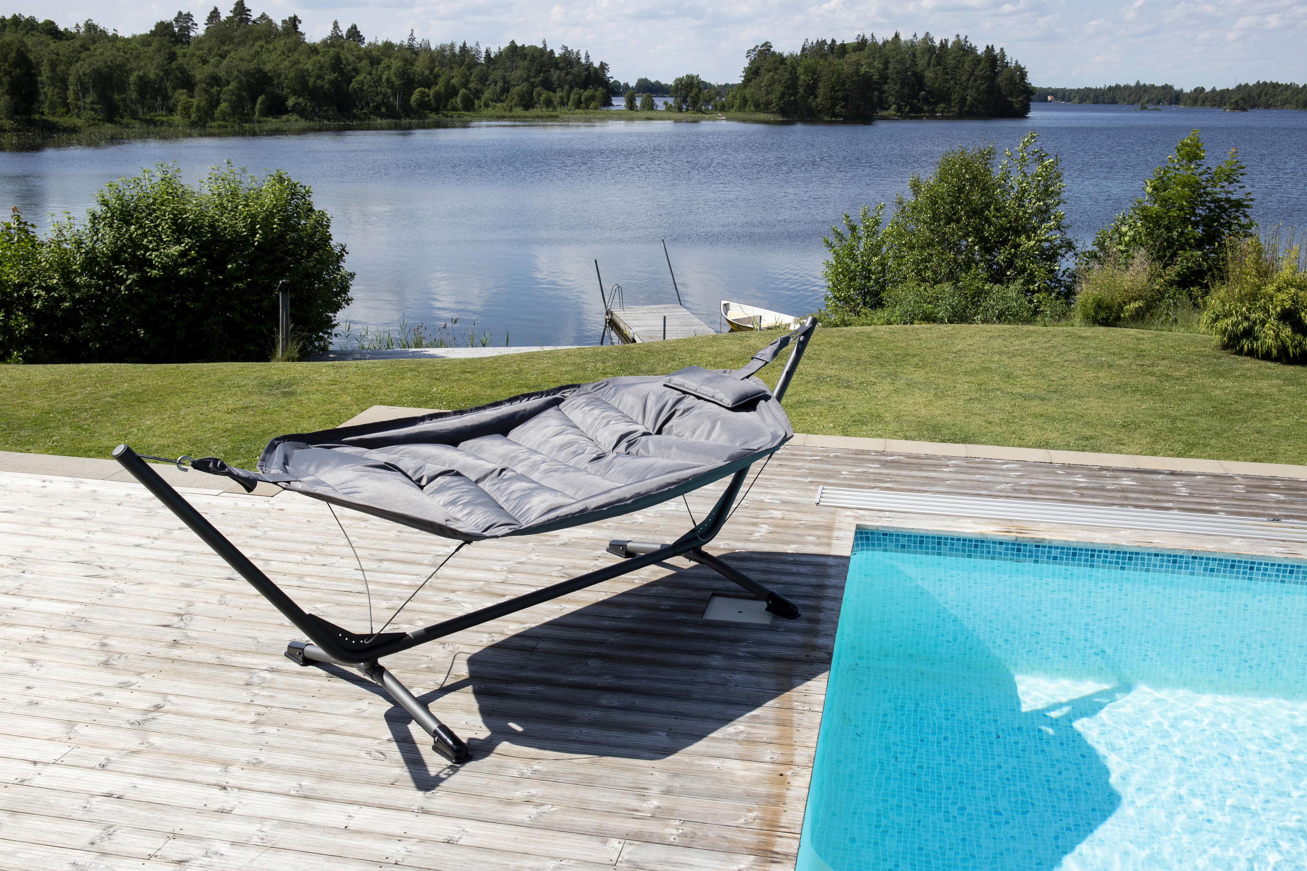 Hängematte Nino ca. 115x104x305 cm Schwarz - Schwarz, KONVENTIONELL, Textil/Metall (115/104/305cm) - Gardenson