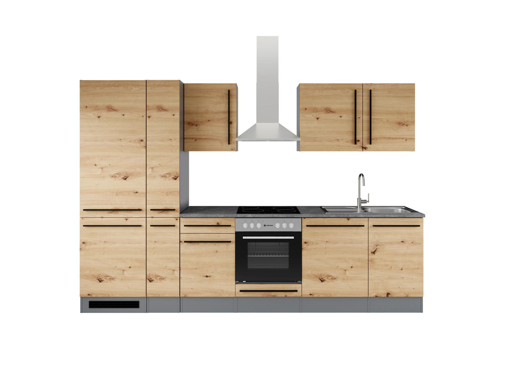 Küchenblock Jazz mit Geräten ca.310cm Eiche/Anthrazit - Anthrazit/Schwarz, LIFESTYLE, Holzwerkstoff/Kunststoff (310cm) - P & B