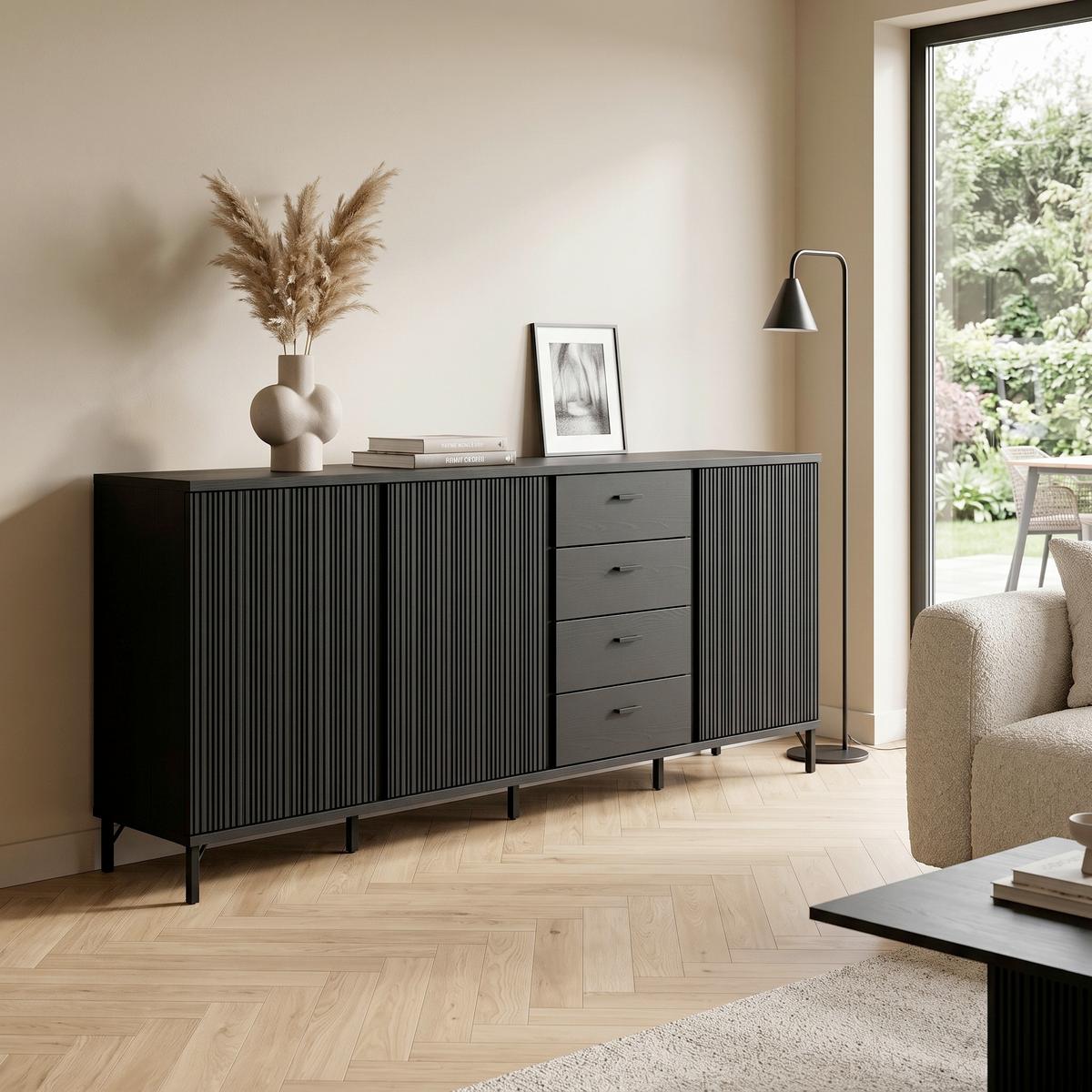 Komoda Lusaka - crna, Trend, drvni materijal/metal (200/87/40cm) - Premium Living