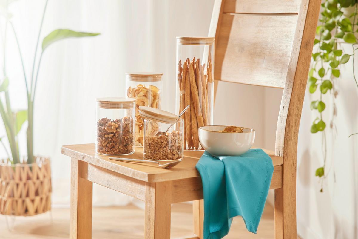 Vorratsdose Hedvig aus Glas Ø ca. 10cm - Naturfarben, Glas/Holz (10/10cm) - Zandiara