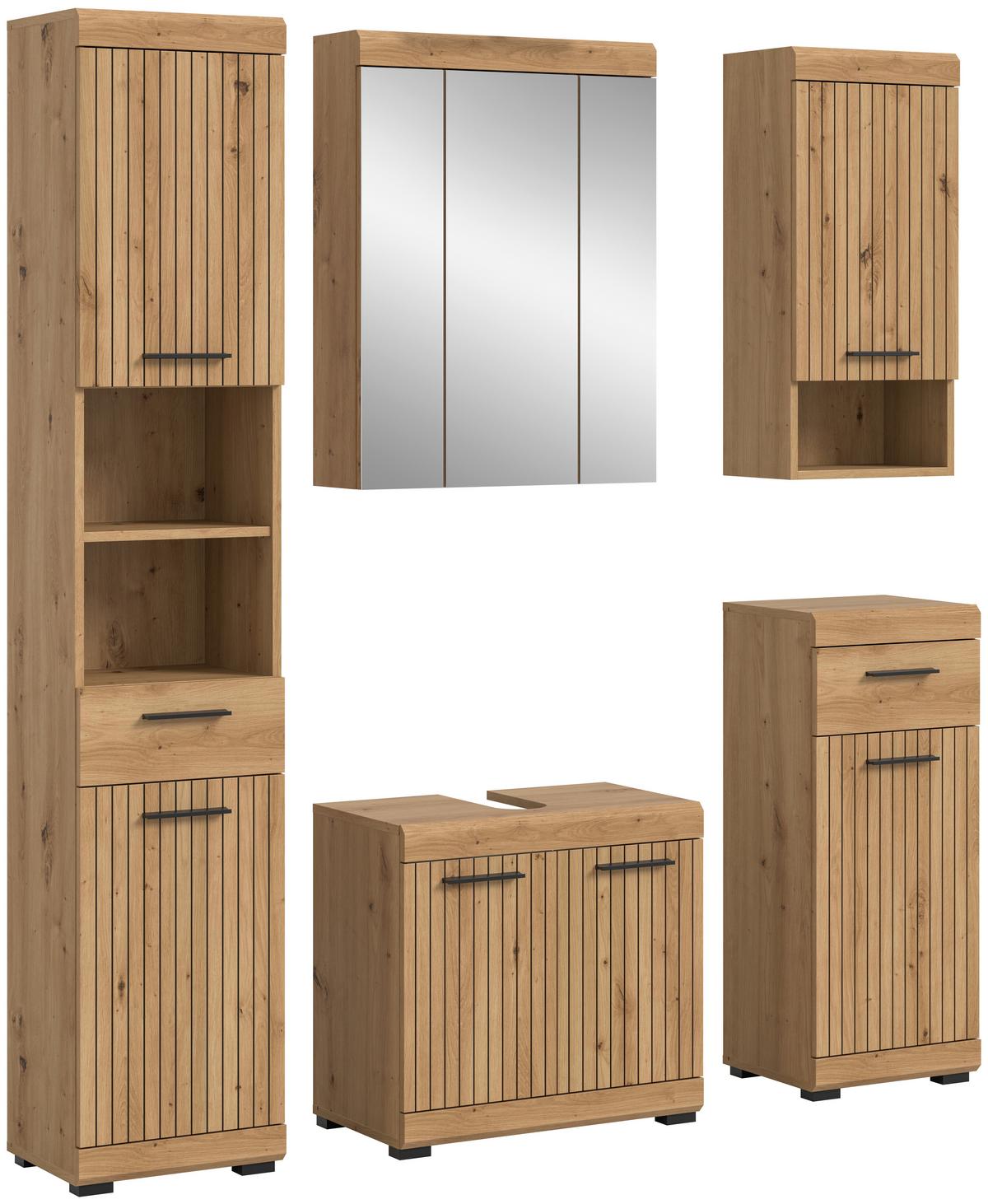 Badezimmer Scout Artisan Eiche 5-teilig - Schwarz/Eiche Artisan, Trend, Glas/Holzwerkstoff (134cm) - MID.YOU