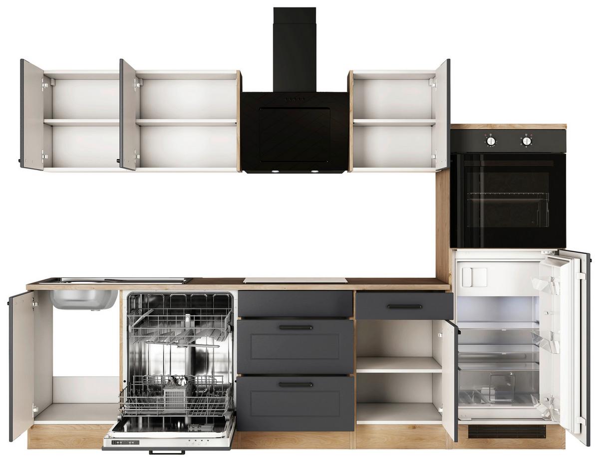 Kuhinjski Blok Z Aparati Romeo, Antracit, Barva Hrasta - črna/barve hrasta, Basics, kovina/leseni material (280cm) - FlexWell
