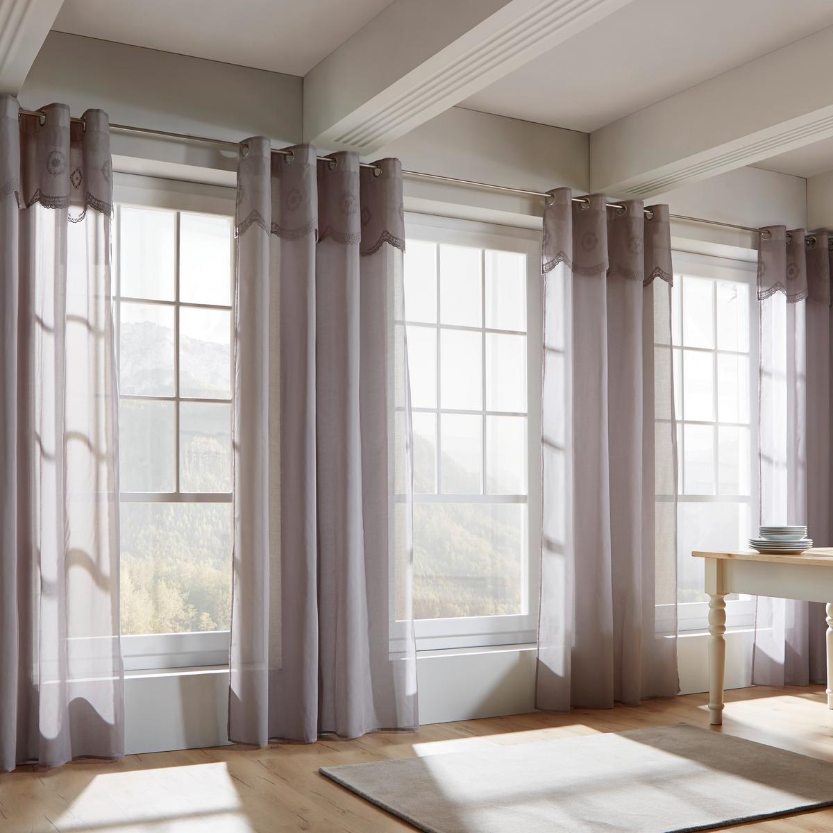 ZASŁONA NA PRZELOTKACH AMALIE - jasnoszary, Romantik / Landhaus, tkanina (140/245cm) - Bessagi Home