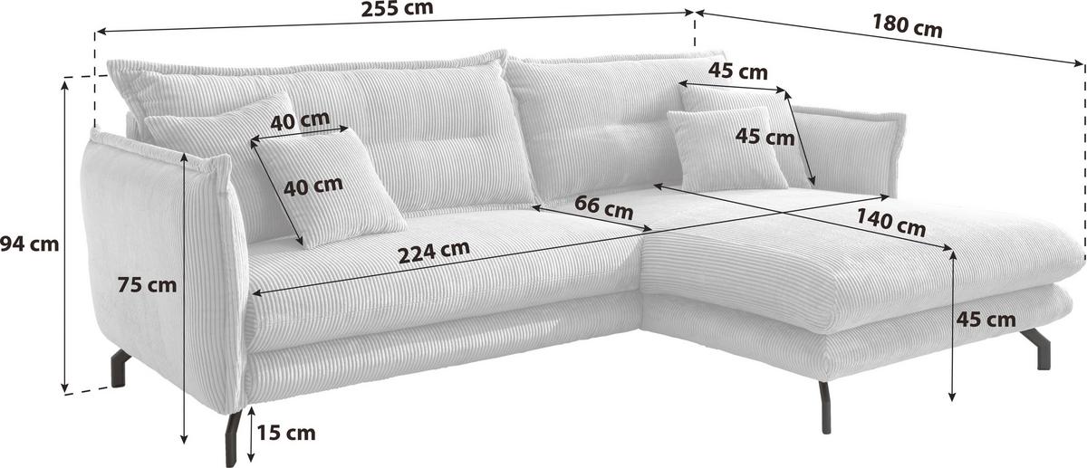 Wohnlandschaft Lava Braun Velours - Türkis/Schwarz, MODERN, Textil/Metall (255/180cm) - Livetastic