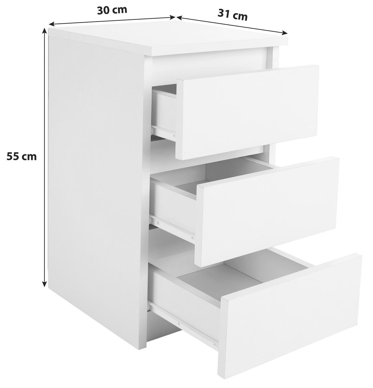 Nočna Omarica Ella, Bela - bela, Konvencionalno, leseni material (30/55/31cm)