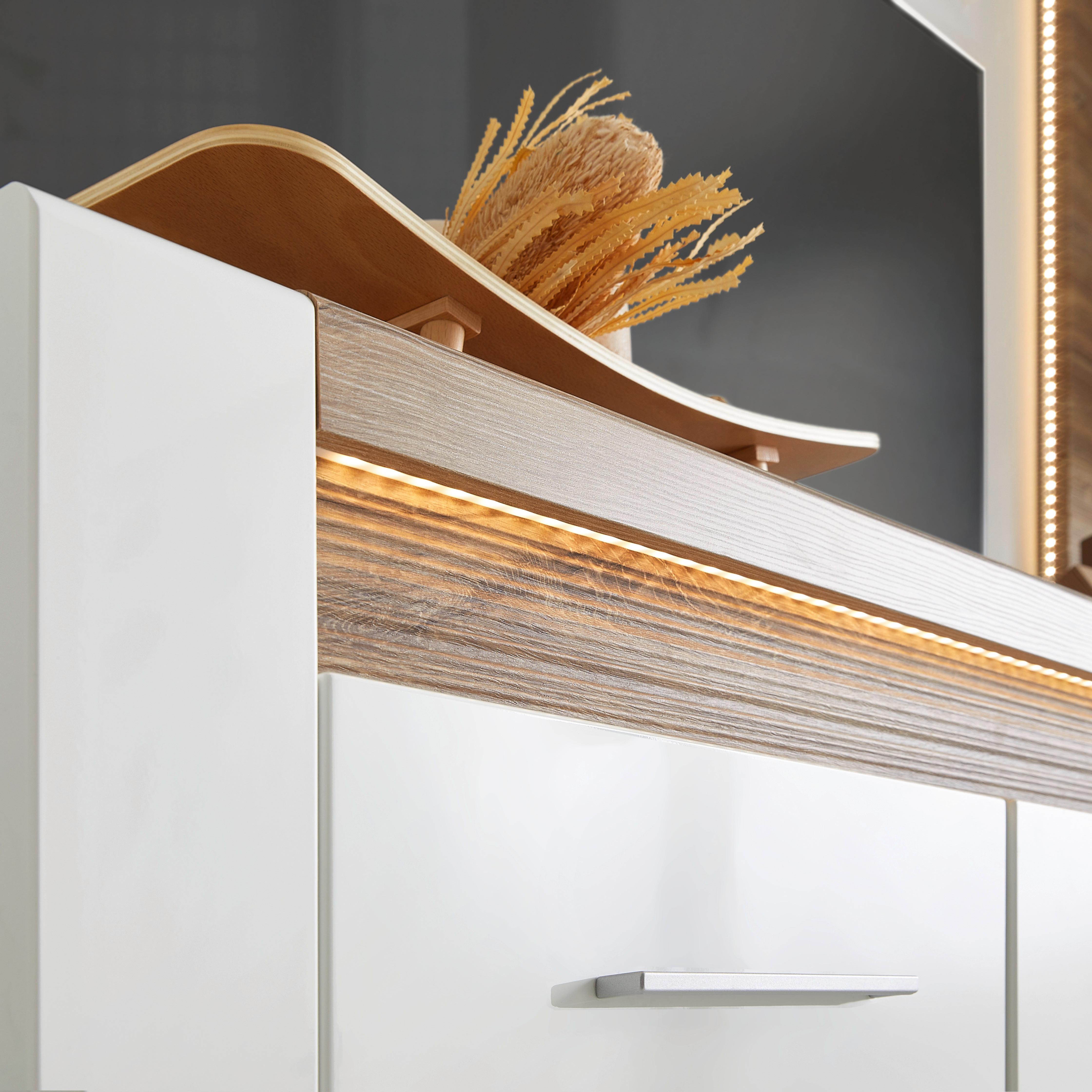 MEDIABÄNK LEONARDO - vit/kromfärg, Modern, metall/trämaterial (160/56/45cm) - Mömax