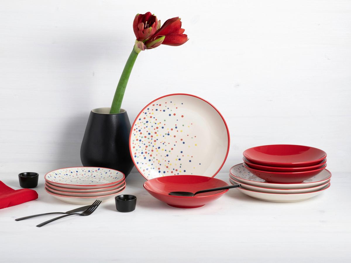 Jedilni Servis Joy Red, 12-Delni - rdeča/krem barve, Basics, keramika - Creatable