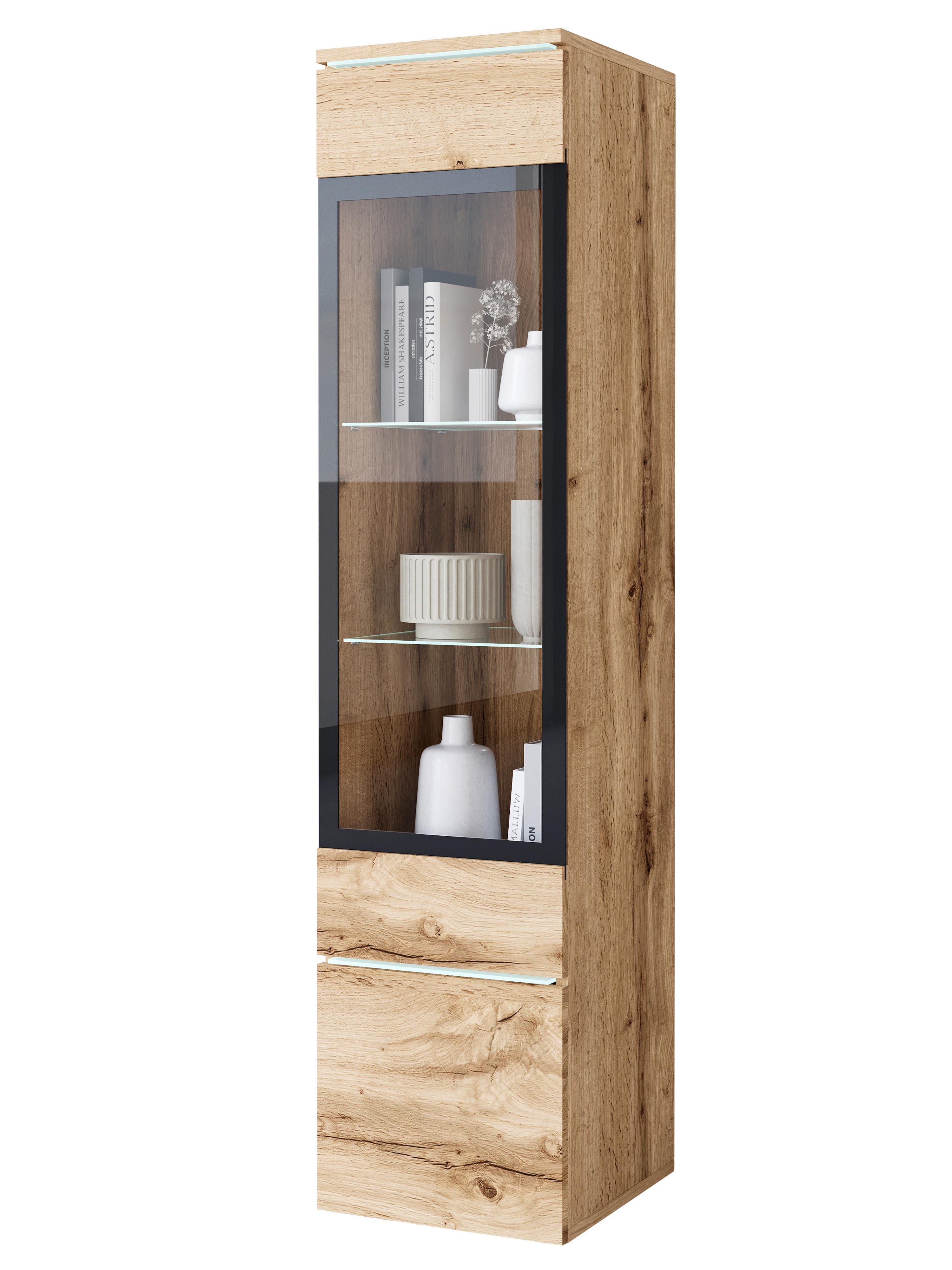 Vitrine Vera Typ 002 - Eiche Wotan/Grau, Design, Glas/Holzwerkstoff (30/130/33cm) - P & B