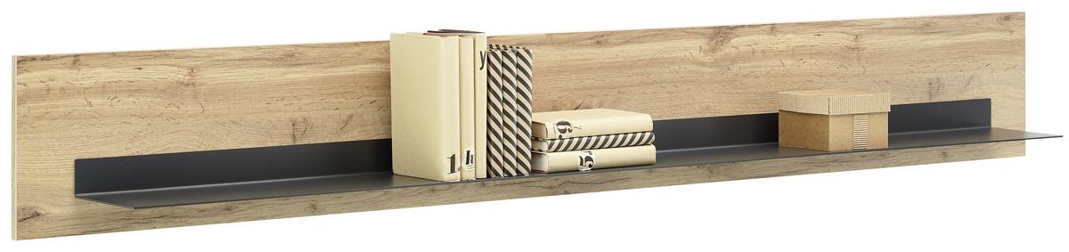 Wandboard in Schwarz/Eichefarben - Schieferfarben/Eichefarben, Modern, Holzwerkstoff/Metall (197/27/22cm) - Premium Living