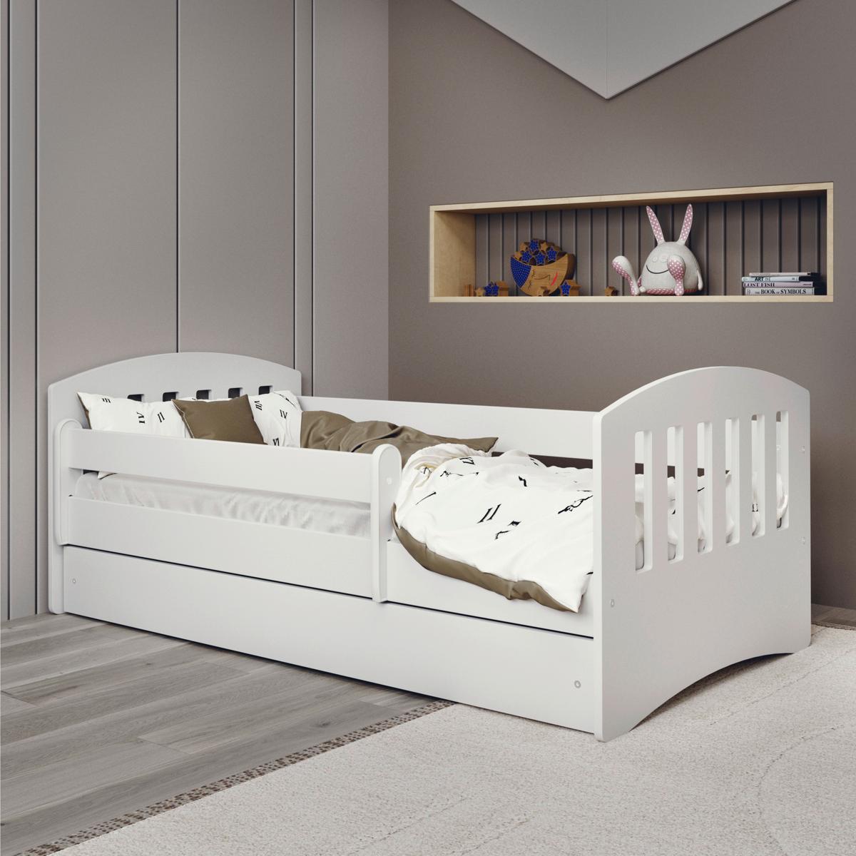 Otroška Postelja Classic 1, Bela, 80x180cm - bela/barve breze, Moderno, tekstil/leseni material (80/180cm) - MID.YOU