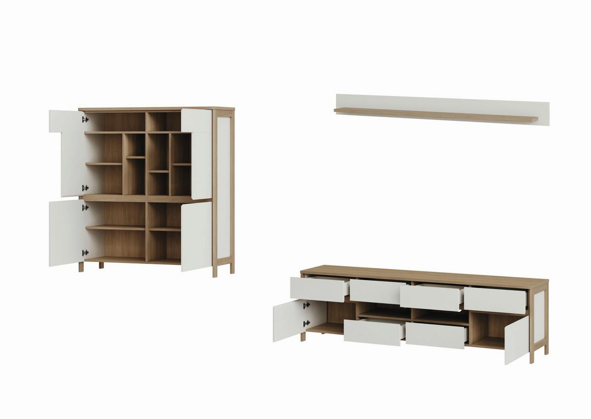 WOHNWAND STRANDA - Eichefarben/Weiß, Design, Holzwerkstoff (319/170/39cm) - MID.YOU