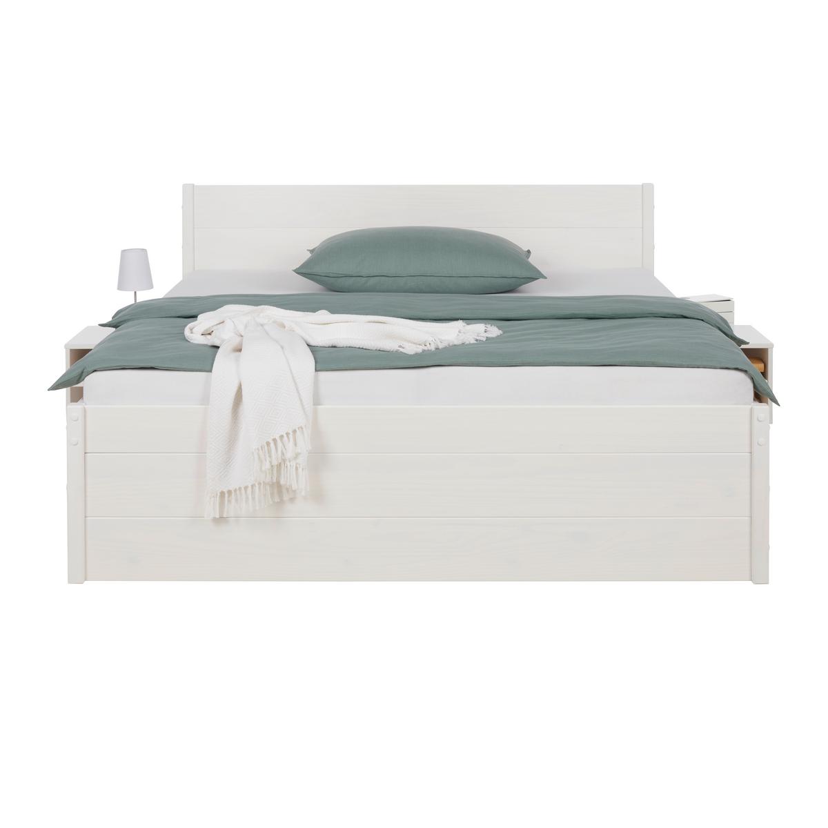 Stauraumbett in Weiß ca. 160x200cm - Weiss/Naturfarben, Konventionell, Holz (160/200cm) - Zandiara