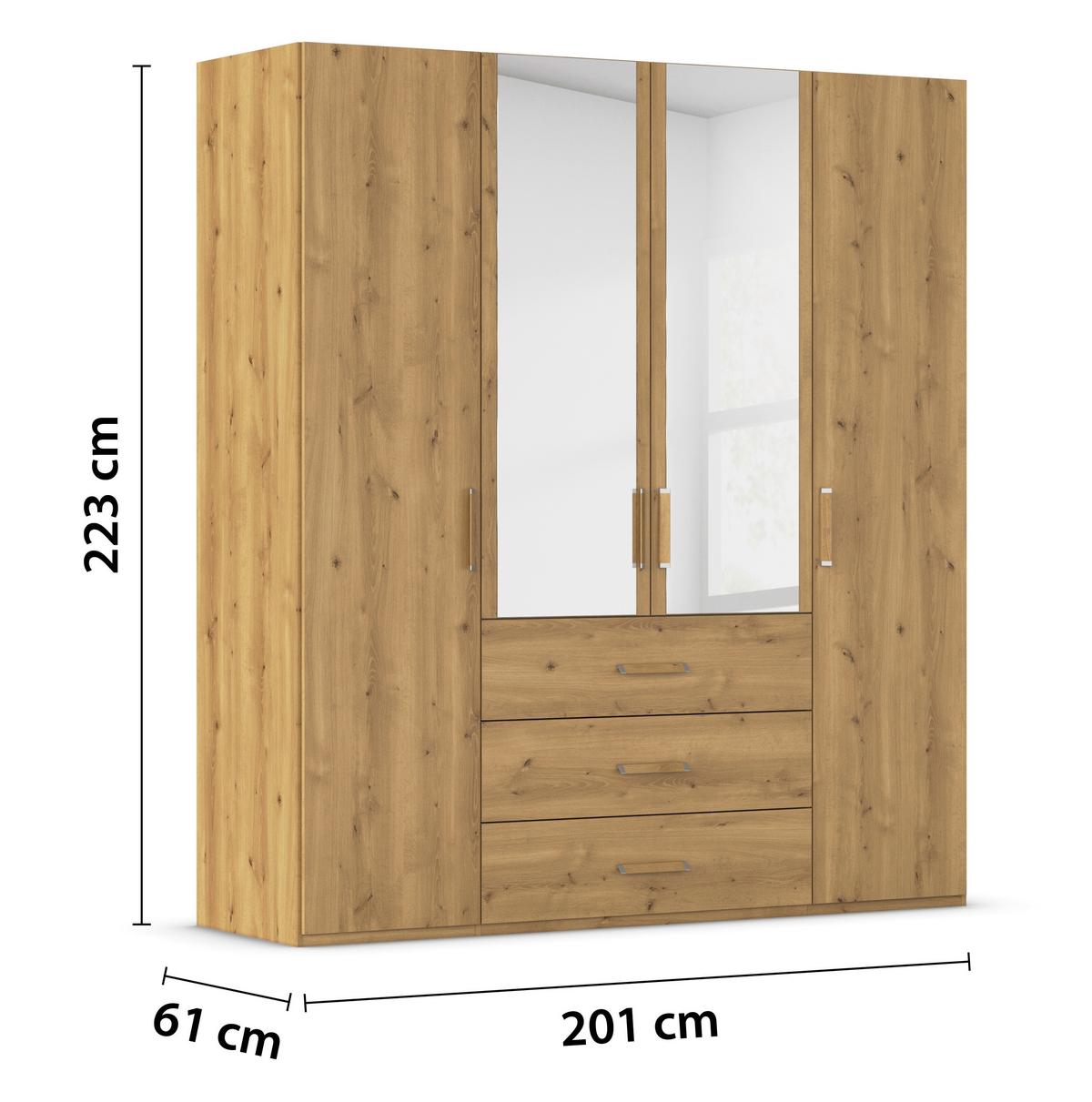 Omara S Klasičnimi Vrati Evelyn, Barva Hrasta - barve hrasta, Design, umetna masa/steklo (201/223/60cm) - Novel