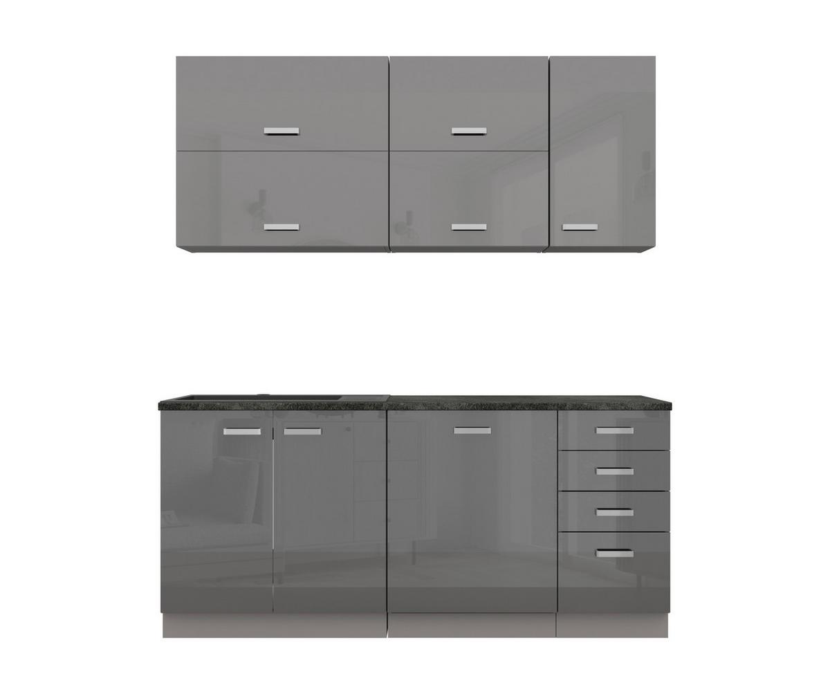 Blok Kuhinja Grey - siva visoki sjaj/boja hroma, Moderno, metal/pločasti materijal (180/214/60cm) - Modern Living