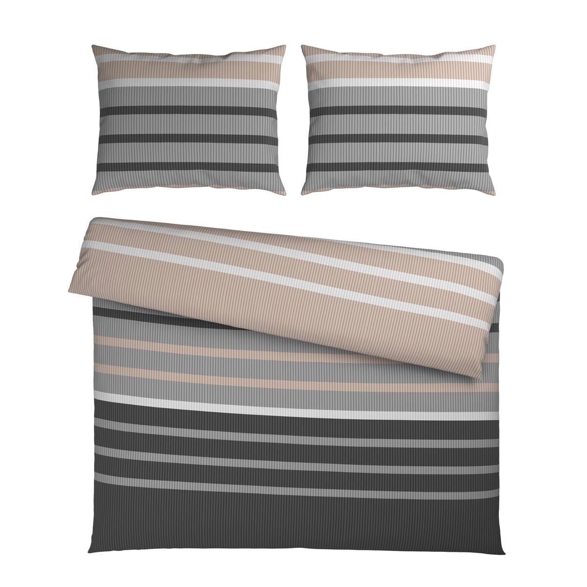 Bettwäsche Streif XXL Schwarz/Beige ca. 200x220cm - Beige/Schwarz, KONVENTIONELL, Textil (200/220cm) - Mömax