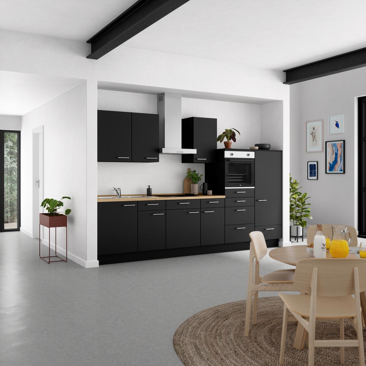 Küchenblock Touch Low m. Geräten Schwarz - Edelstahlfarben/Eichefarben, MODERN, Holzwerkstoff/Metall (330cm) - Nobilia