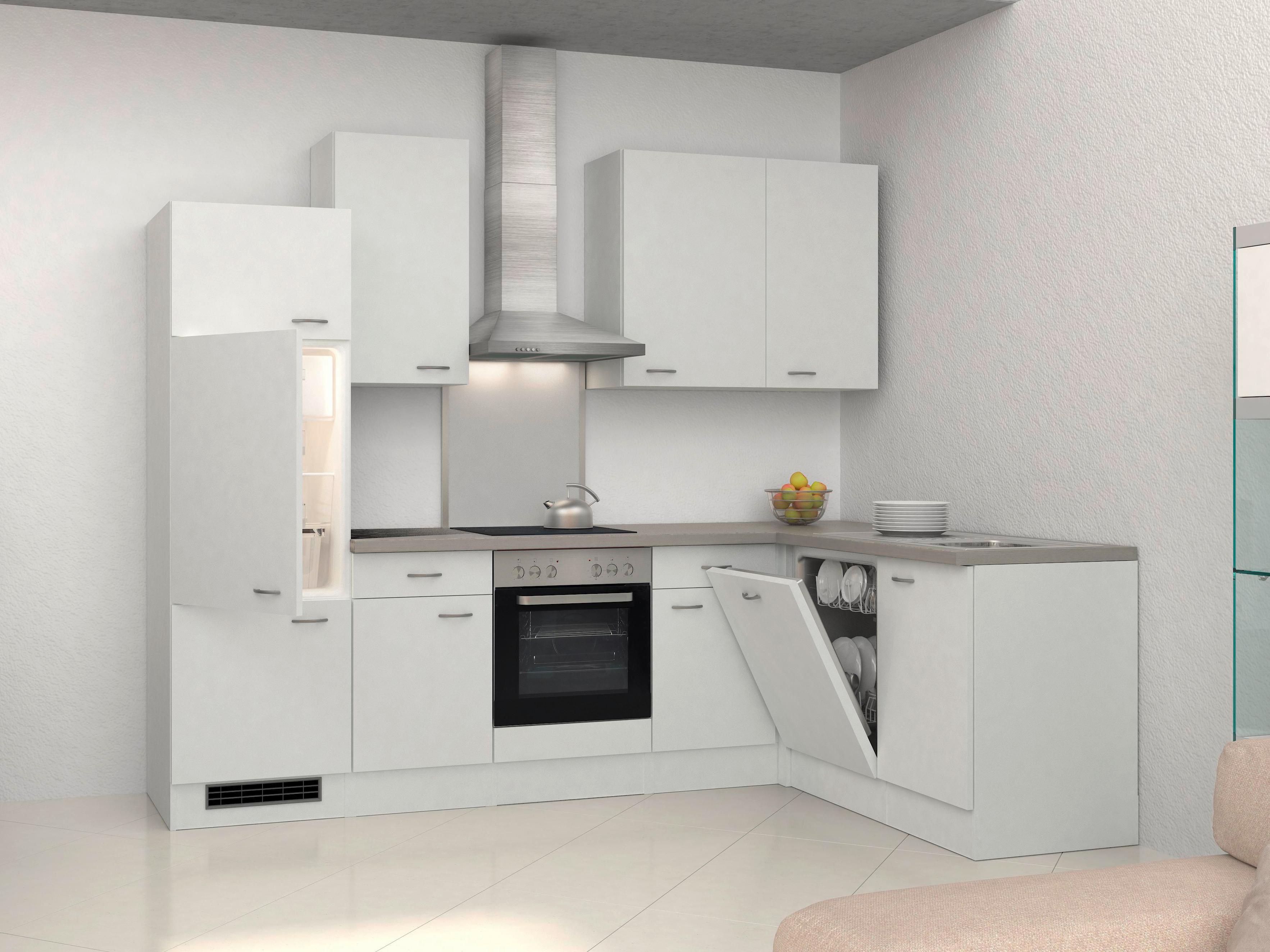Winkelküche mit Geräten Küchenzeile L Form Eckküche Einbauküche 280x170 cm weiss