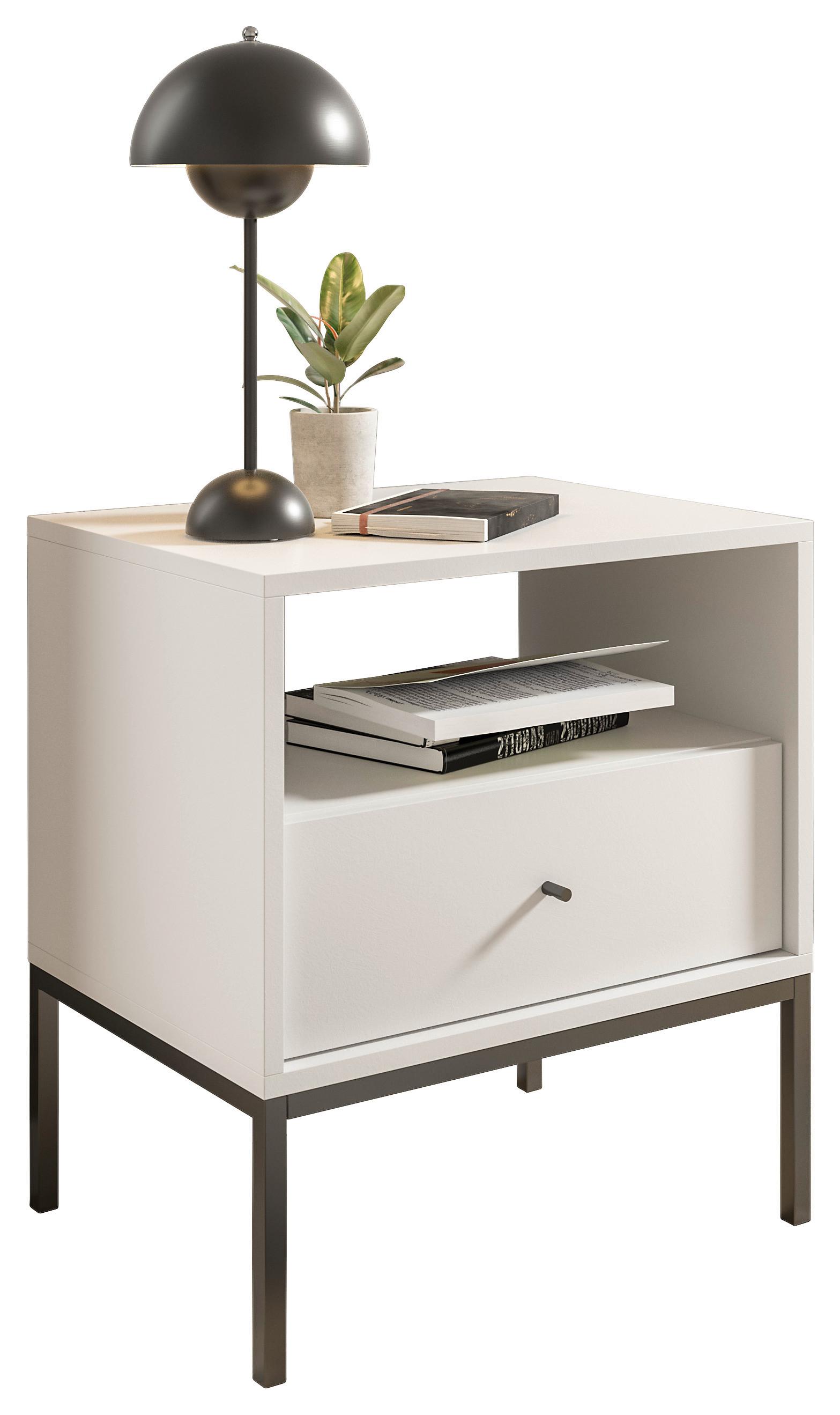 SZAFKA NOCNA INES - czarny/biały, Modern, materiał drewnopochodny/metal (54/56/39cm) - MID.YOU