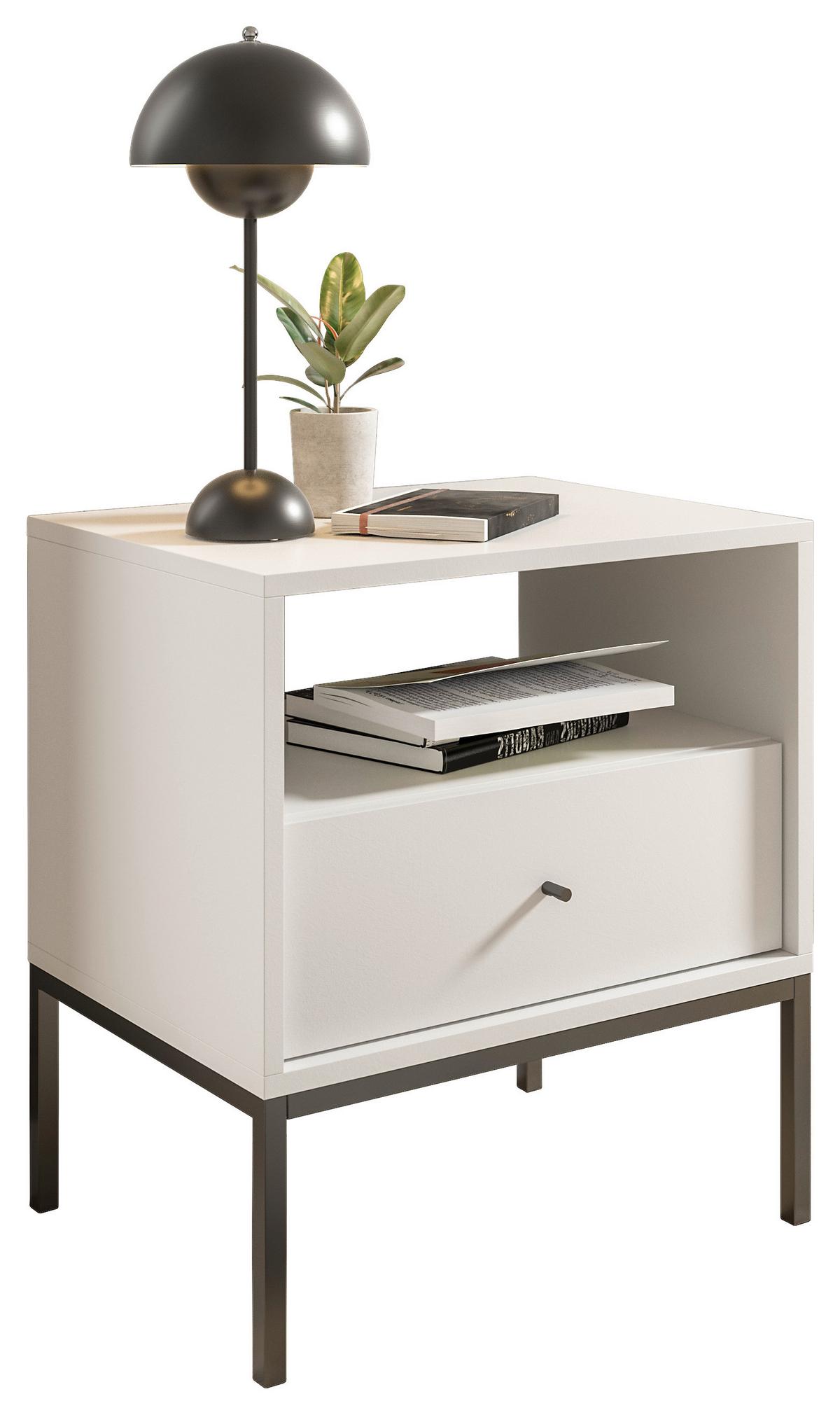 SZAFKA NOCNA INES - czarny/biały, Modern, materiał drewnopochodny/metal (54/56/39cm) - MID.YOU