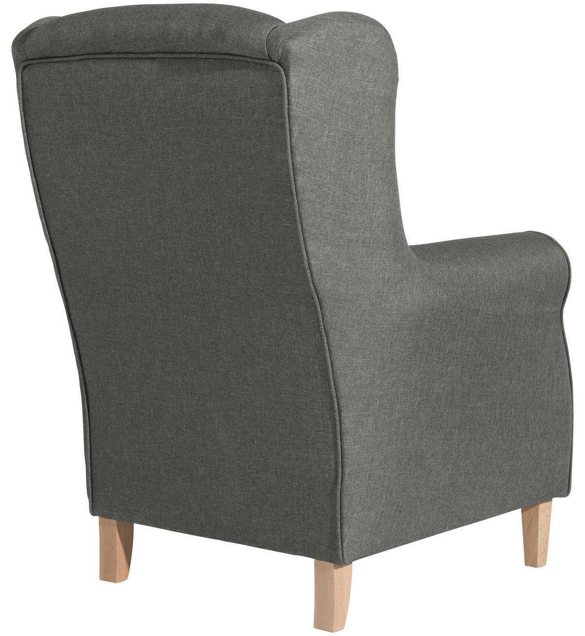 Ohrensessel Lorris Hellgrau Flachgewebe - Buchefarben/Hellgrau, Design, Holz/Textil (77/103/86cm) - Max Winzer