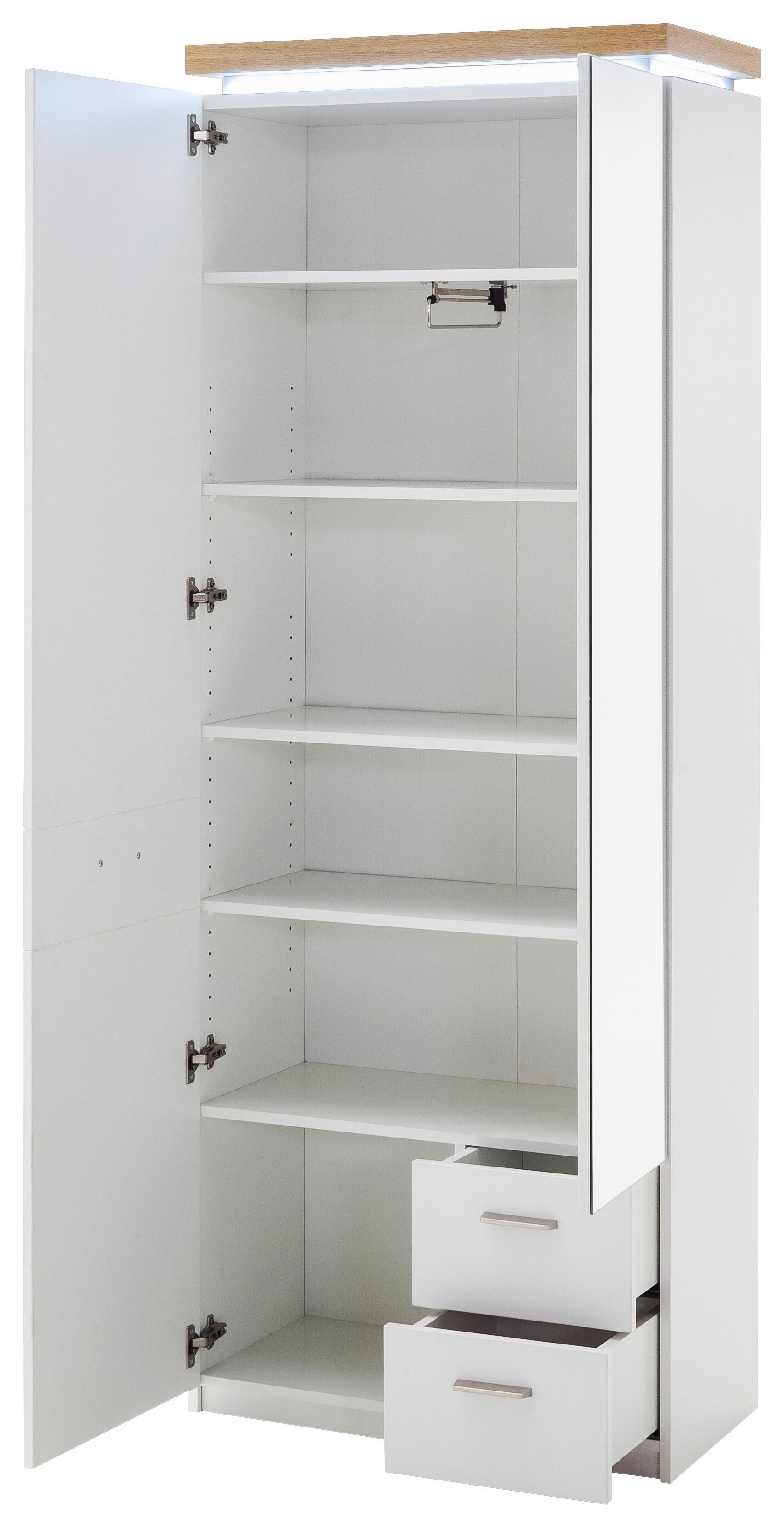 Garderobenschrank Cali in Weiss - Weiss/Eichefarben, Modern, Holzwerkstoff/Metall (75/201/38cm) - Premium Living