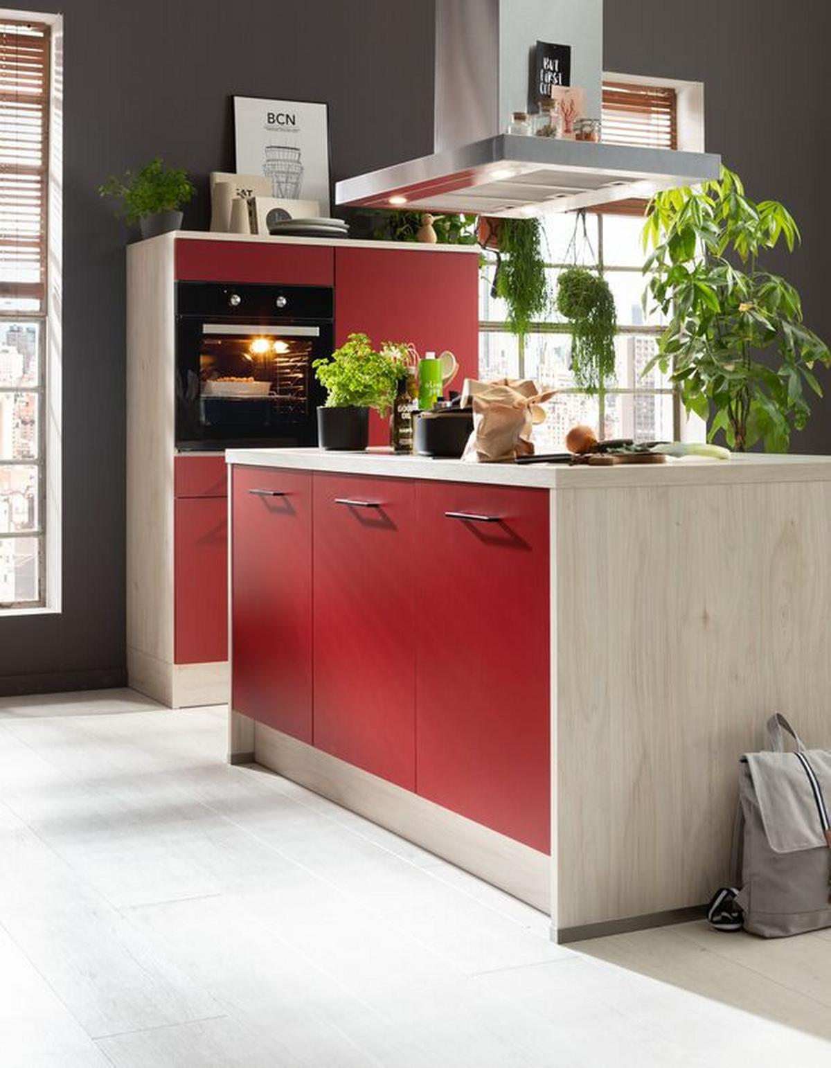 Einbauküche IP 1200 in Rot/Ahornfarben - Rot/Ahornfarben, MODERN, Holzwerkstoff - Impuls