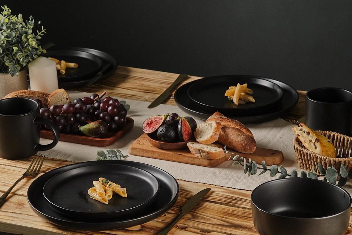 SERWIS OBIADOWO-ŚNIADANIOWY 21005 - czarny, Trend, ceramika - Novel
