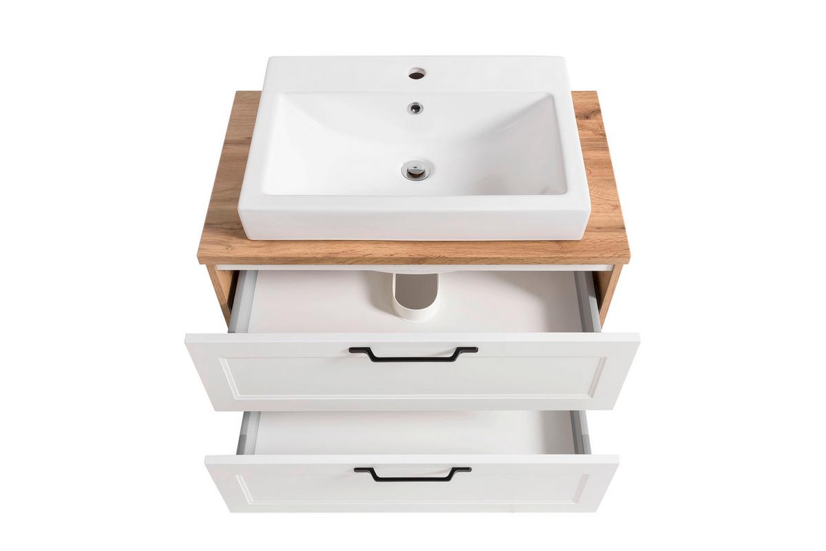 meuble-lavabo in Weiss/Eichefarben - Weiss/Eiche Wotan, Romantik / Landhaus, Keramik/Holzwerkstoff (80/66/47cm) - Mömax