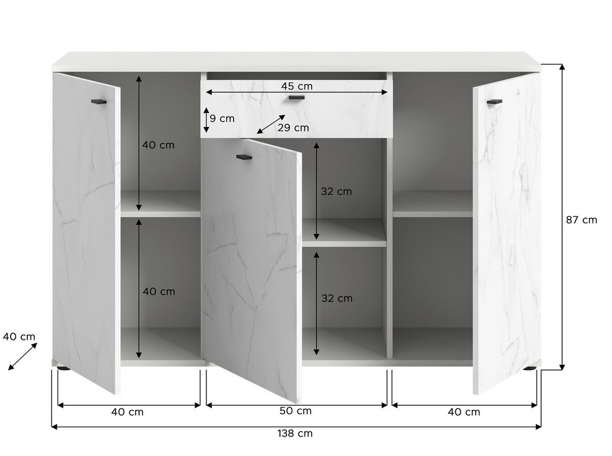 Komoda Stone - bijela/crna, Design, drvni materijal/plastika (138/87/40cm) - Modern Living