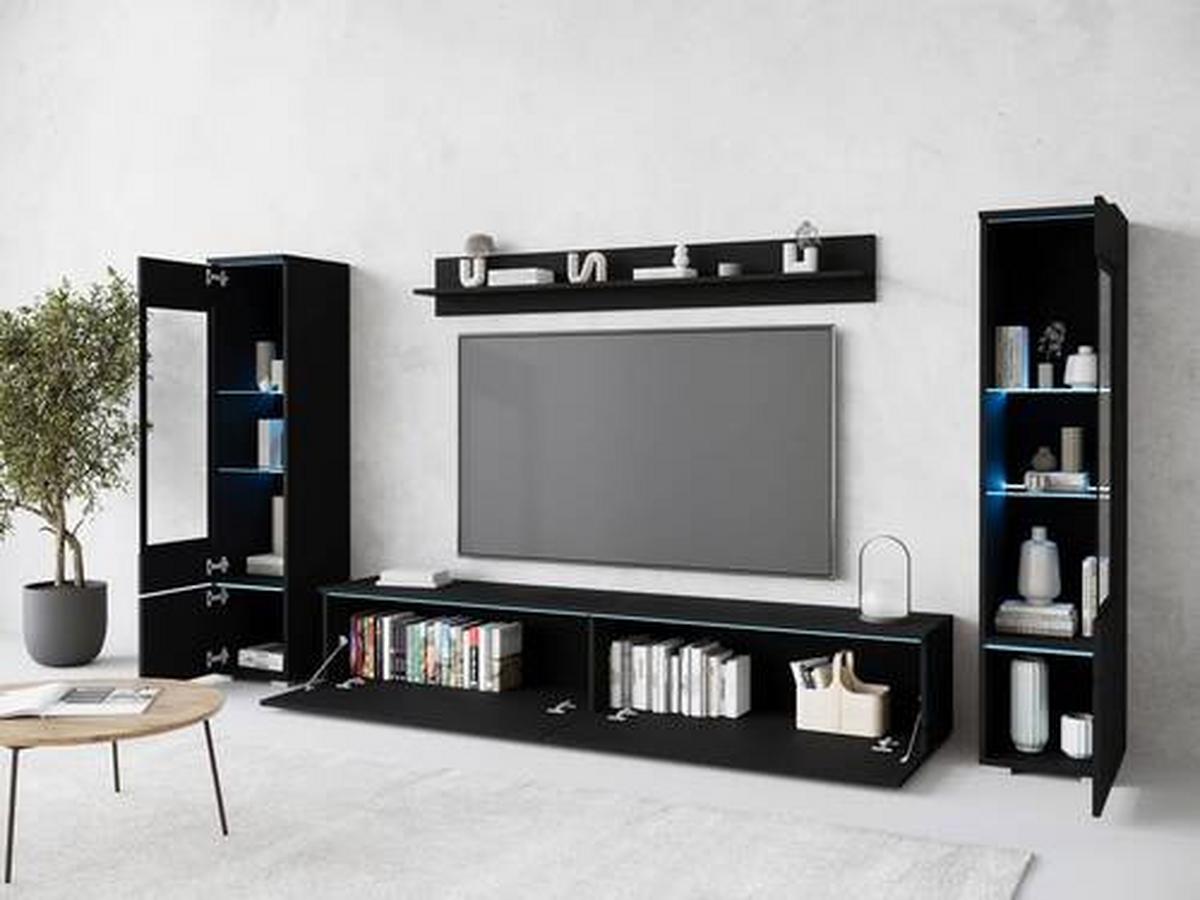 Dnevni Regal Vera, Črna, 4-Delno, Led - črna/siva, Design, umetna masa/steklo (240/130/33cm) - Livetastic