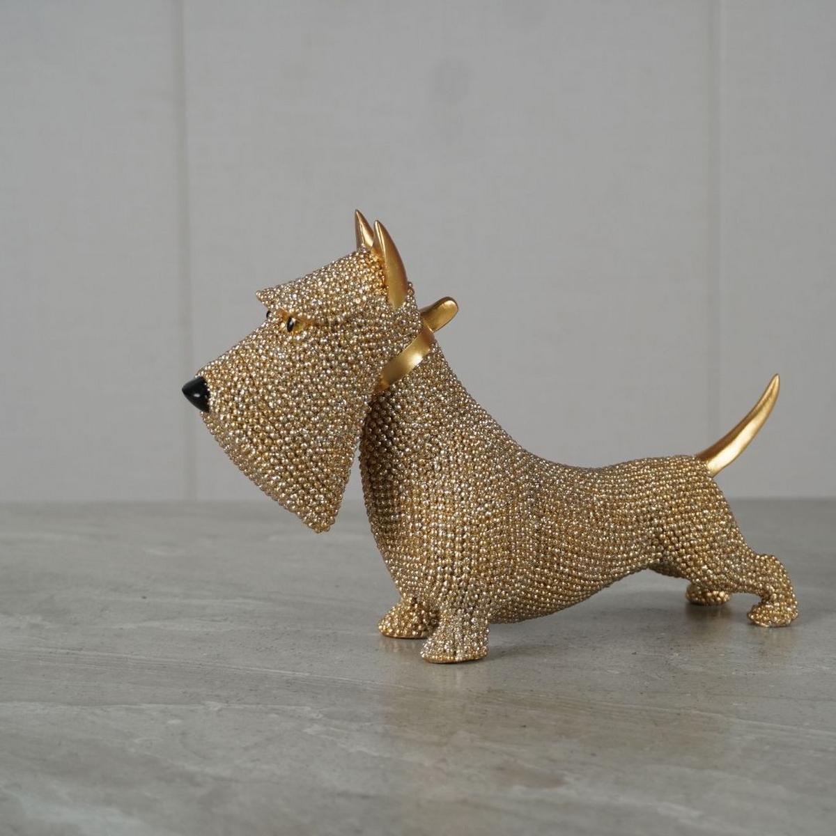 Dekor Kutya Schnauzer - aranyszínű, műanyag (19/5,8/12,3cm)