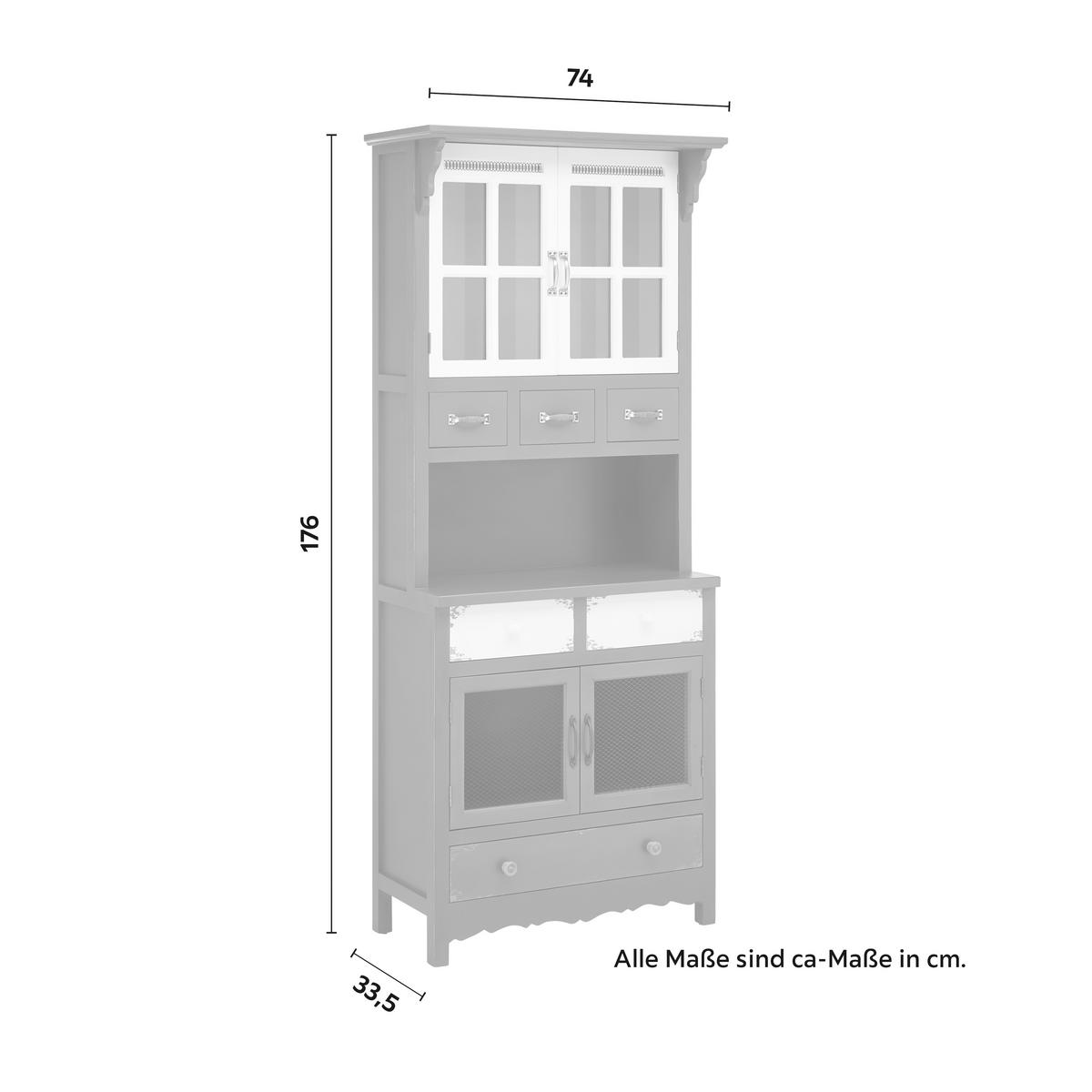 Vitrine Gitte Grau ca. 74x176x43 cm Kiefer - Grau, MODERN, Holz (74/176/33.5cm) - Bessagi Home
