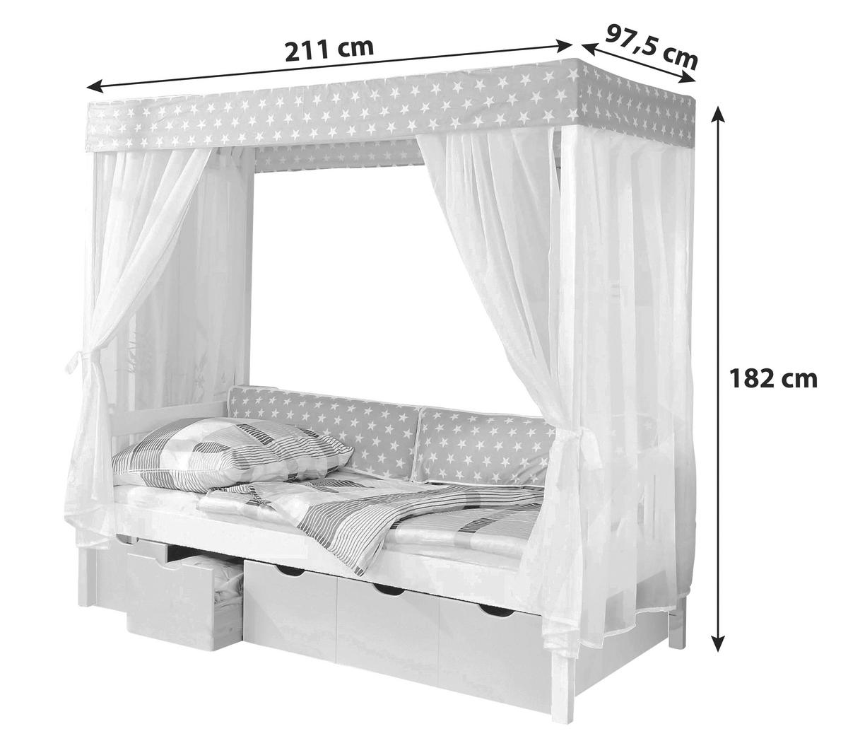 Postelja Z Baldahinom Lino, 90x200, Bela, Roza - roza/bela, Moderno, les (90/200cm) - MID.YOU