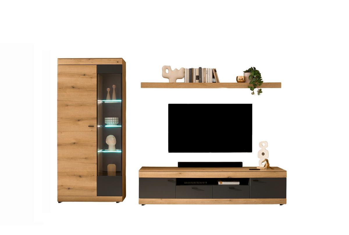 WOHNWAND SOLETO - Eichefarben/Graphitfarben, Design, Glas/Holzwerkstoff (300/201/45cm) - MID.YOU