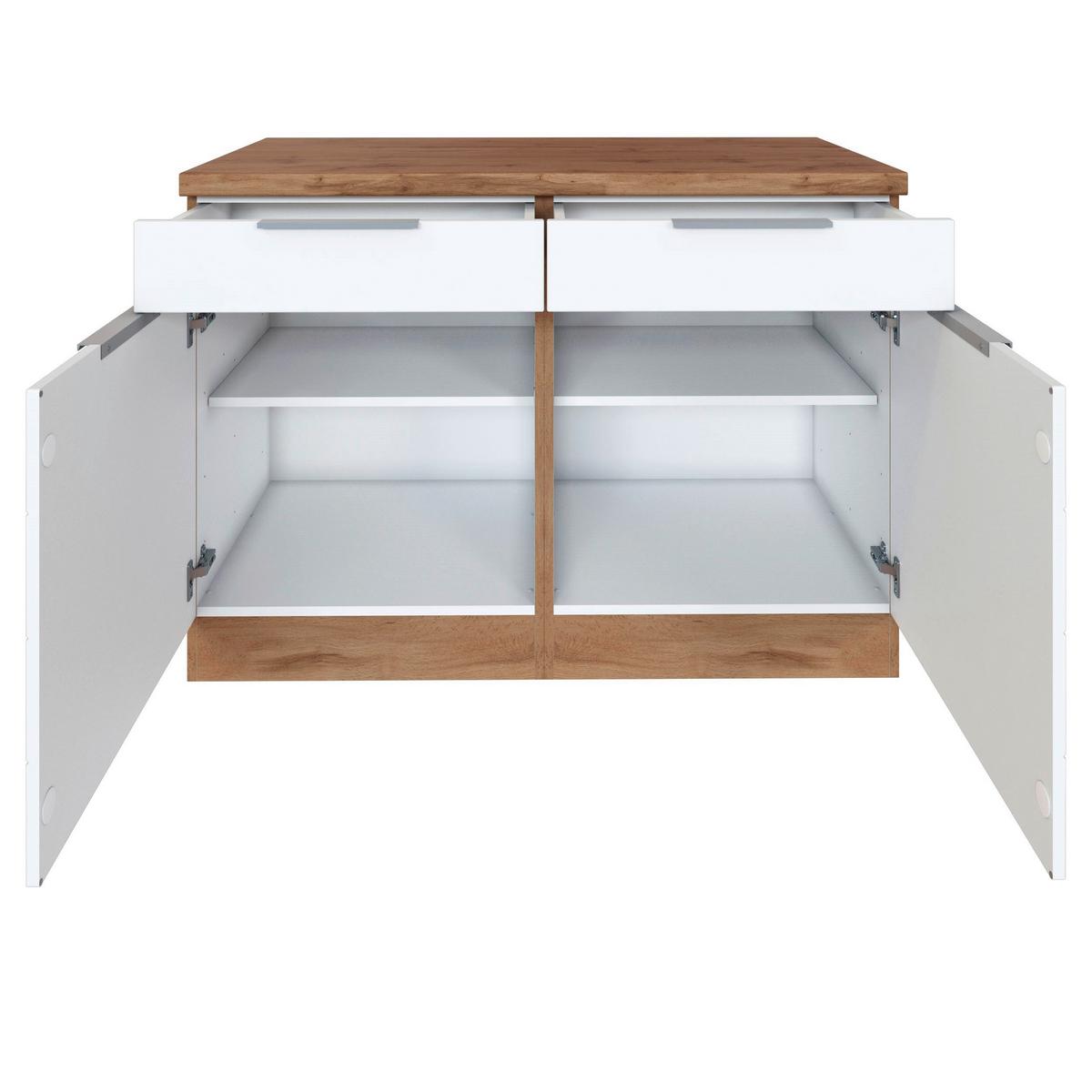 Küchenunterschrank Florenz ca. 120 cm Weiß/Eiche - Eiche Wotan/Weiß, Design, Holzwerkstoff/Metall (120/86/60cm) - Held
