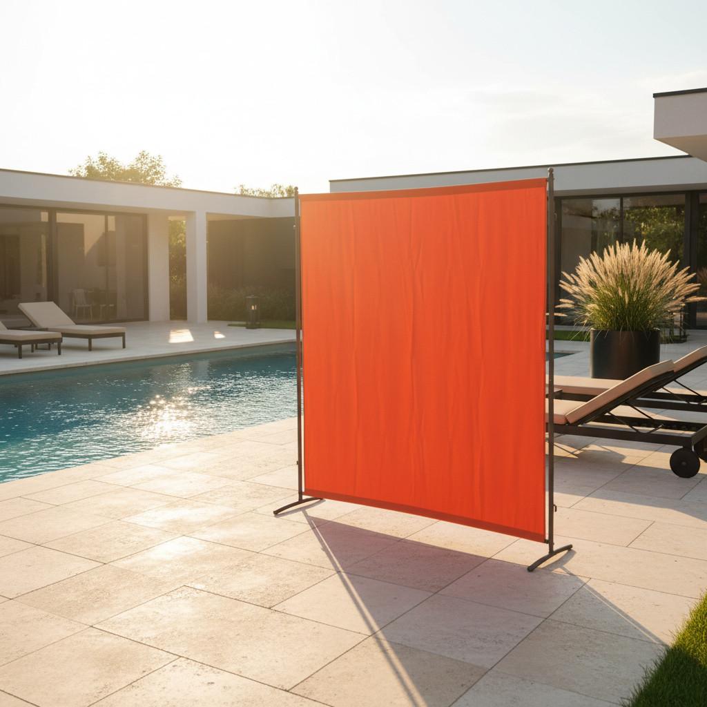 Sichtschutz Textil Silber/Terracotta - Silberfarben/Terracotta, KONVENTIONELL, Textil/Metall (155/188/50cm) - Gardenson