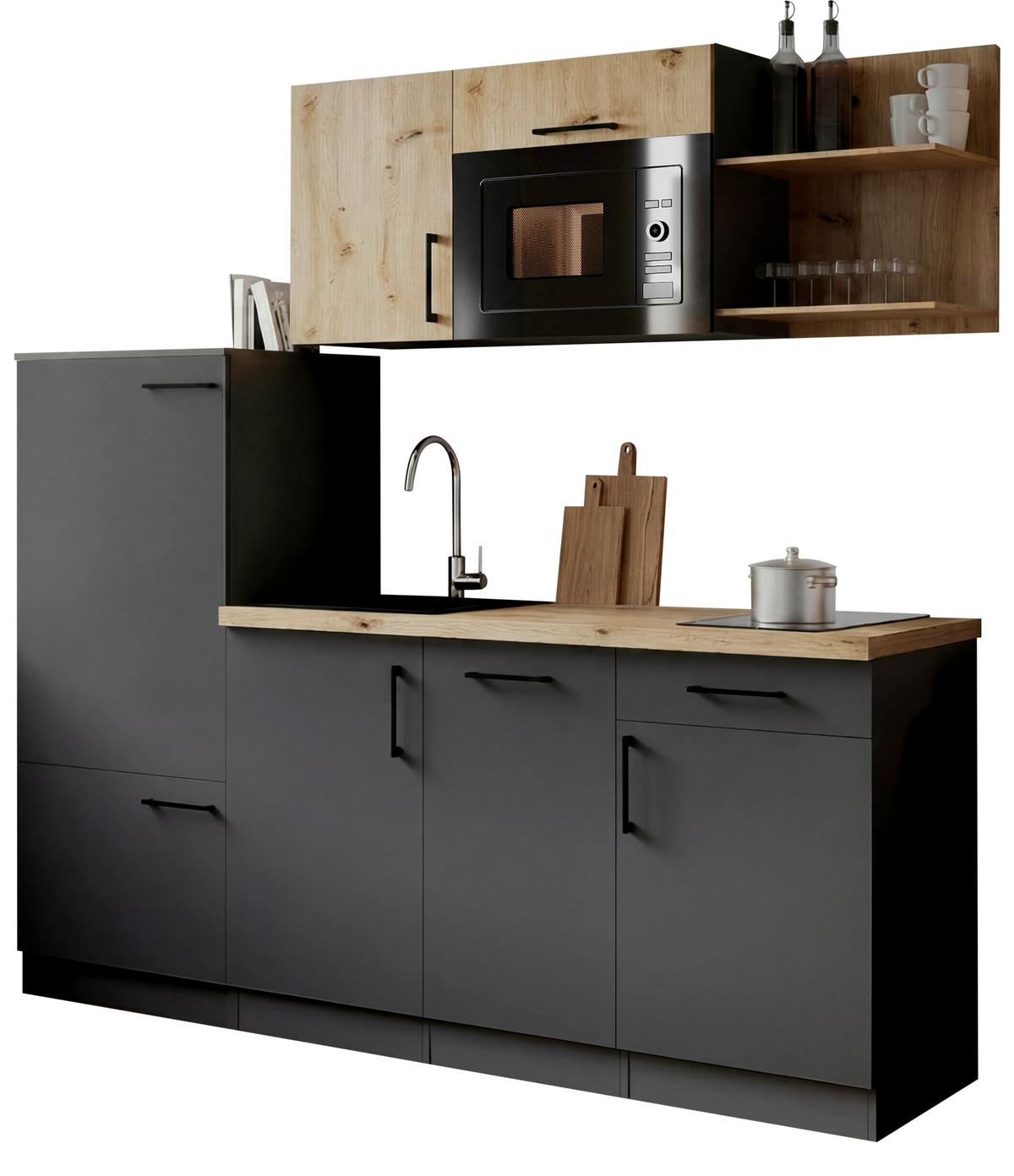 Küchenblock Oliver m. Geräten Grau - Eiche Artisan/Grau, Trend, Holzwerkstoff/Metall (205cm) - Respekta