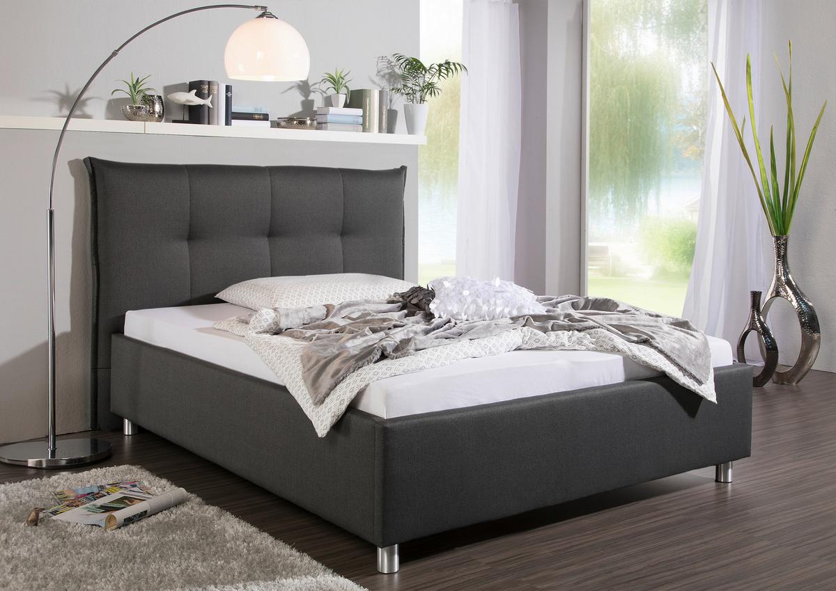 Polsterbett Fraser Anthrazit ca. 100x200 cm - Anthrazit/Alufarben, MODERN, Textil/Metall (100/200cm) - Livetastic