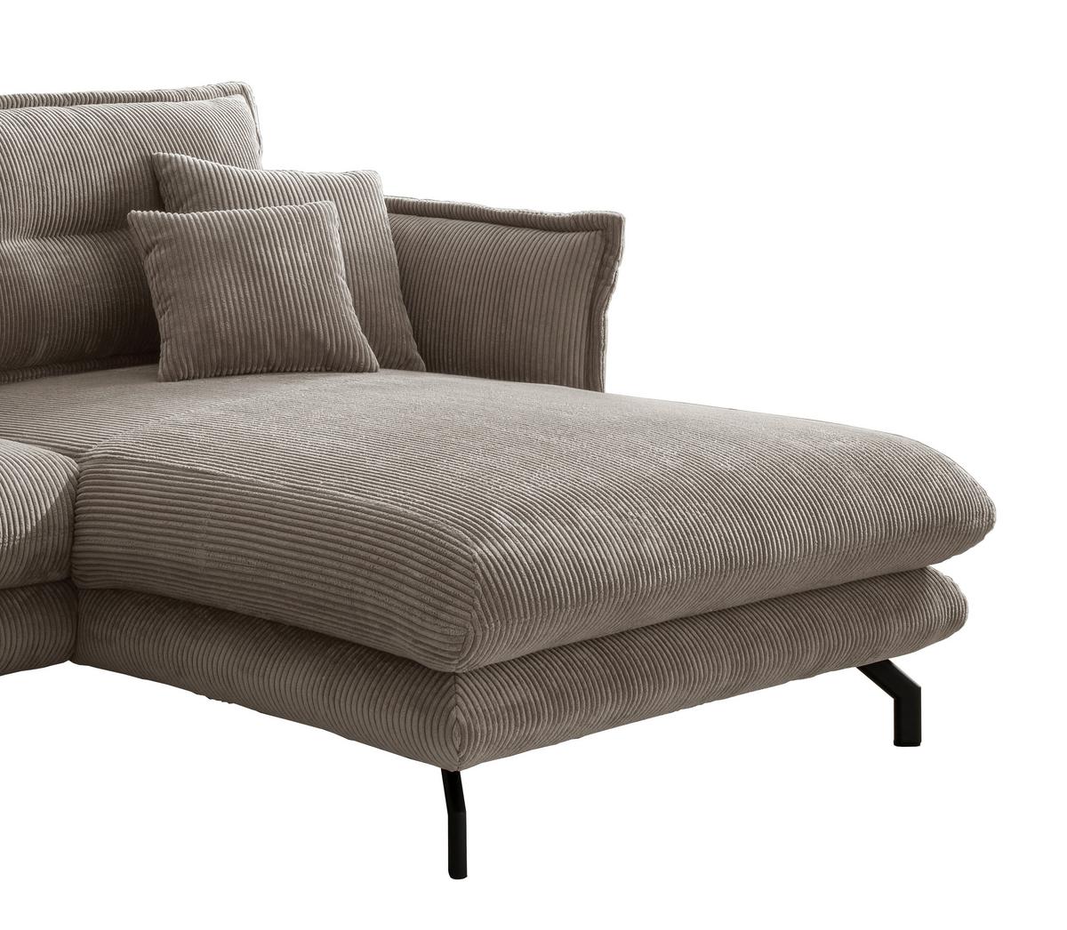 Wohnlandschaft Lava Graubraun Cord - Graubraun/Schwarz, MODERN, Textil/Metall (255/180cm) - Livetastic