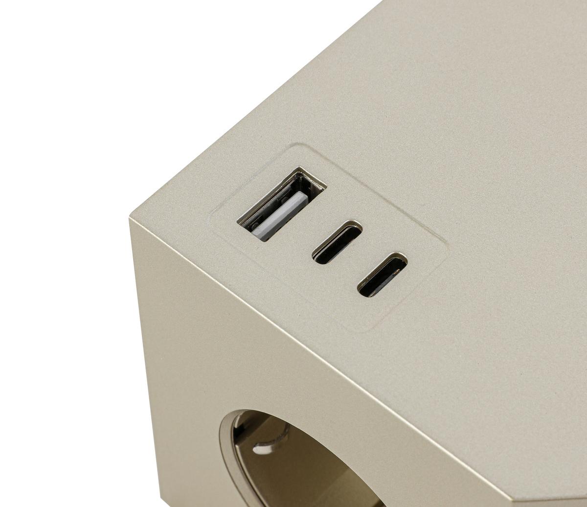 KOSTKA ZASILAJĄCA PLUG BOX - kolor złoty, Basics, tworzywo sztuczne (7,5/7,5/7,5cm) - Mican