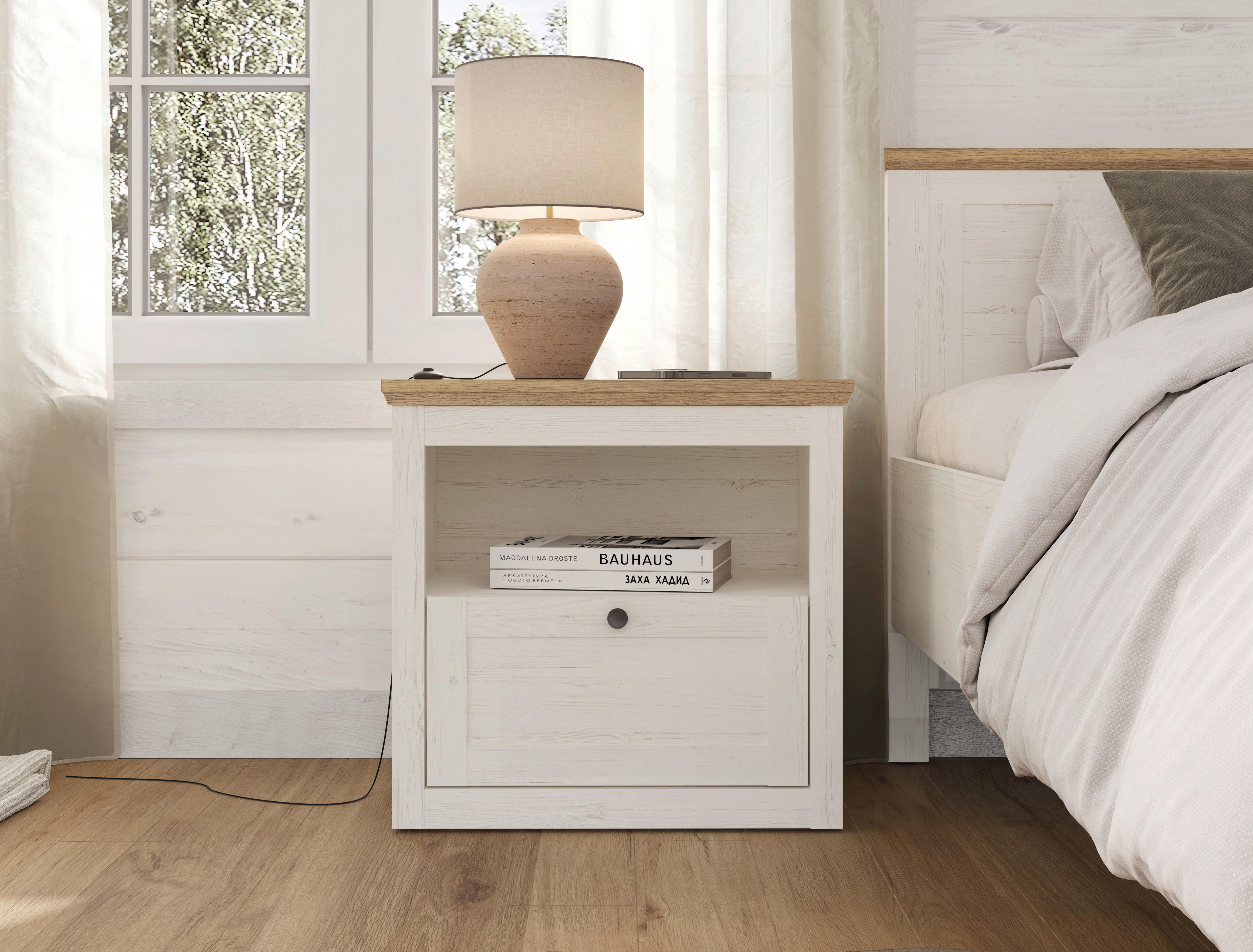 SÄNGBORD KORSIKA -EXKLUSIV- - svart/ekfärgad, Romantik / Lanthus, metall/trämaterial (58/56,1/38cm) - Mömax