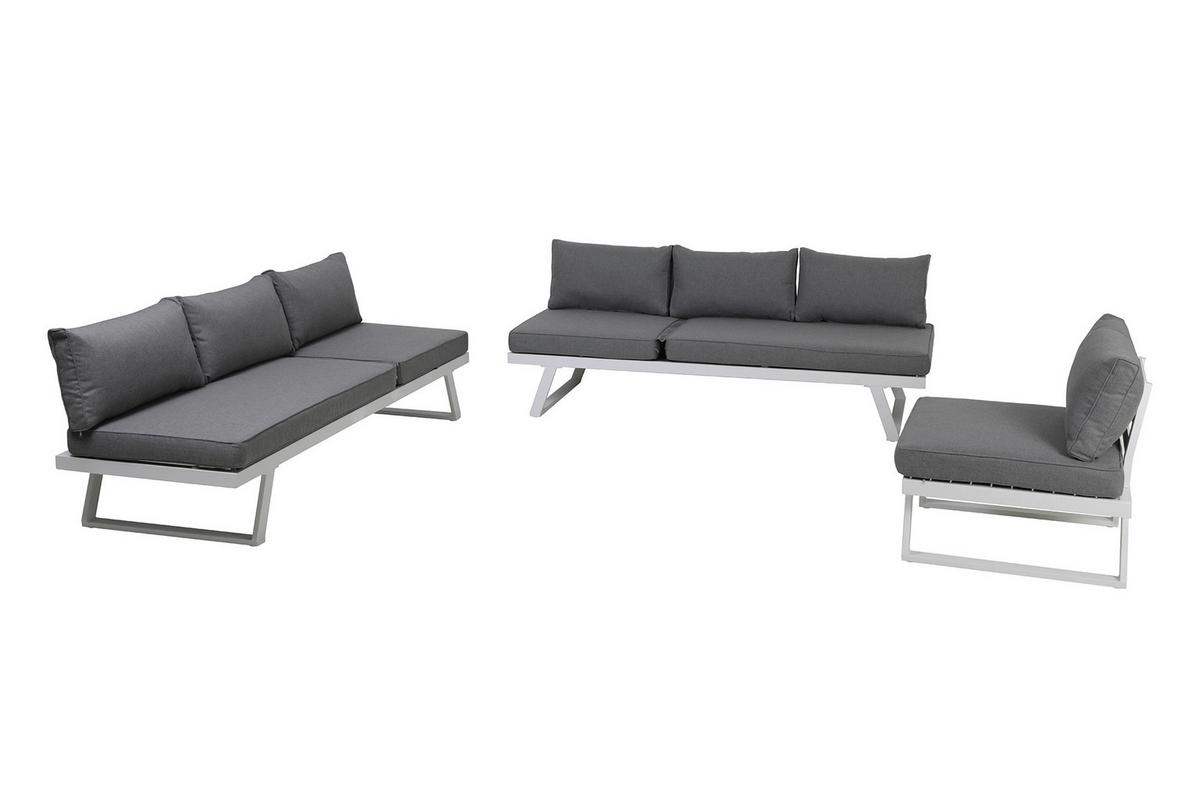 Loungegarnitur Grau/Weiß - Weiß/Grau, Design, Kunststoff/Metall - Gardenson