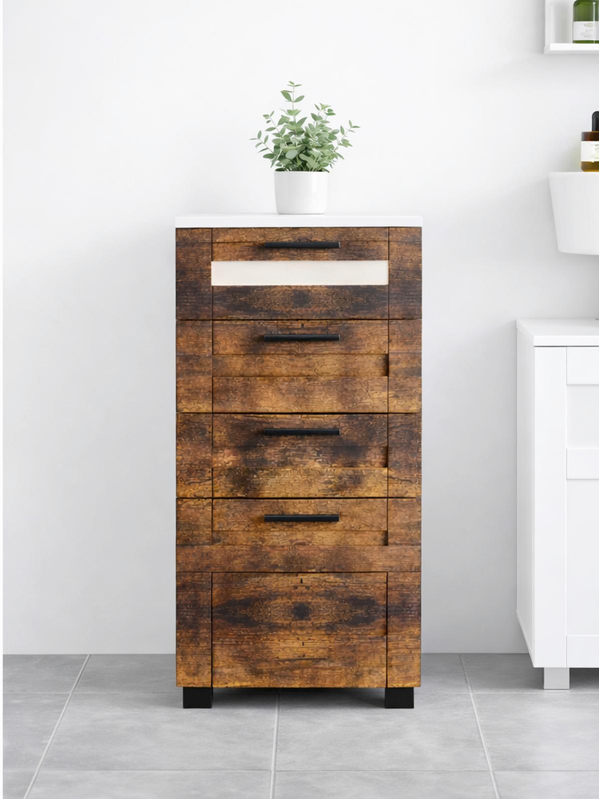 Midischrank Nilari L - Weiss/Eichefarben, Trend, Glas/Holzwerkstoff (38/76/28cm) - MID.YOU