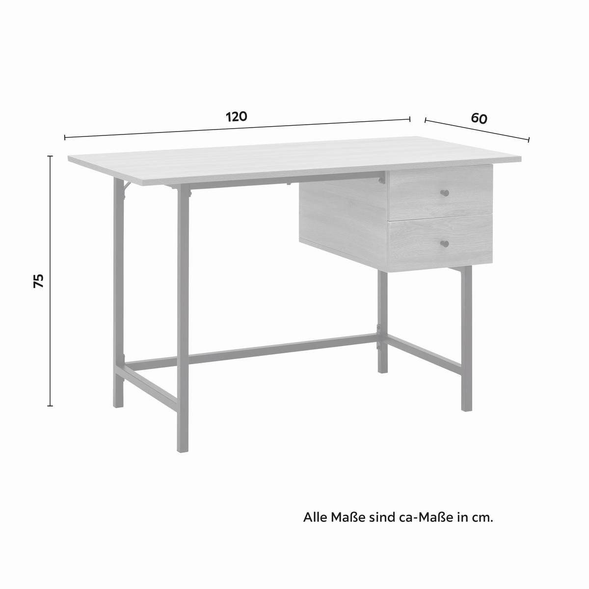 Schreibtisch Donetta Walnuss MDF ca. 120x60 cm - Walnussfarben/Schwarz, MODERN, Kunststoff/Metall (120/60/75cm) - Bessagi Home