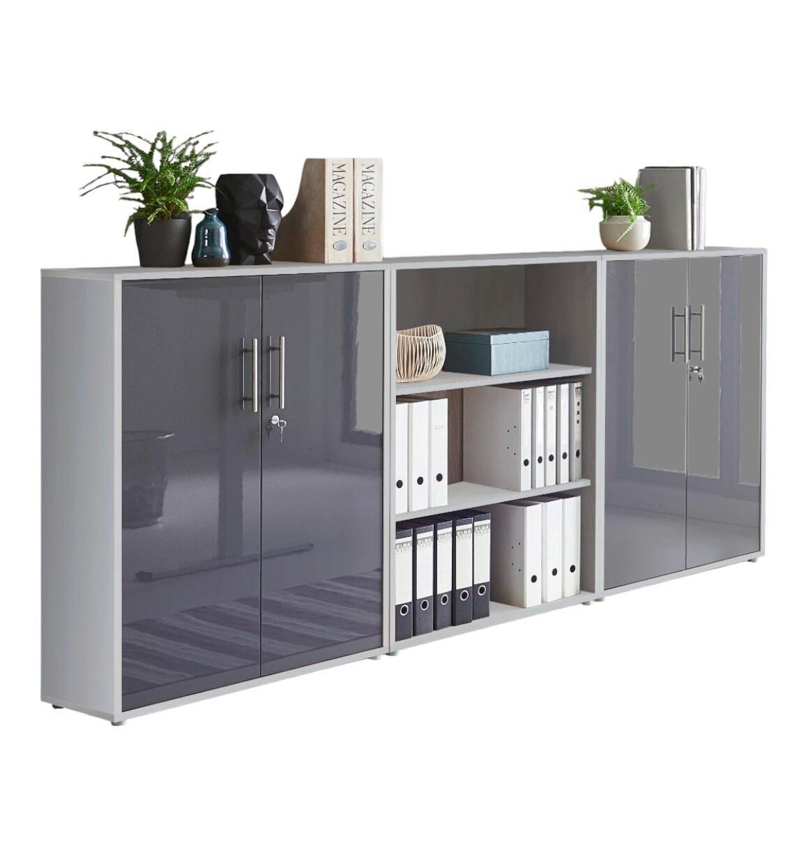 Aktenschrank Office Edition Sw Set 9 Grau - Anthrazit Hochglanz/Grau, MODERN, Holzwerkstoff (253,2/113,6/33cm) - MID.YOU