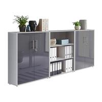 Aktenschrank Office Edition Sw Set 9 Grau - Anthrazit Hochglanz/Grau, MODERN, Holzwerkstoff (253,2/113,6/33cm) - MID.YOU