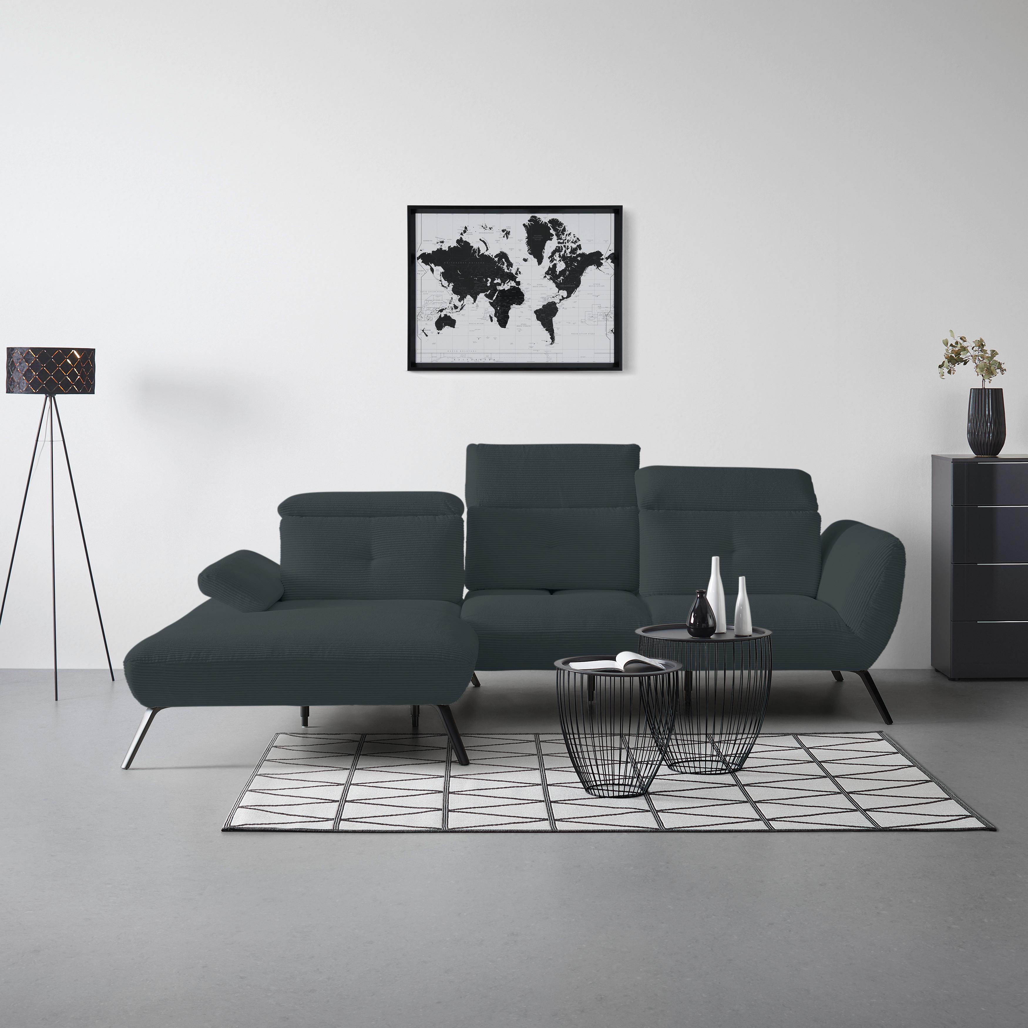 Wohnlandschaft Seattle Schwarz - Schwarz/Weiß, MODERN, Holzwerkstoff/Textil (196/301cm) - Premium Living