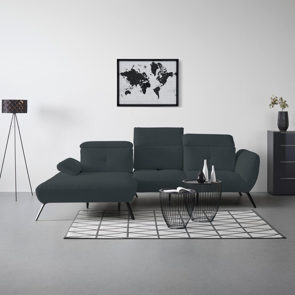Wohnlandschaft Seattle Schwarz - Schwarz/Weiß, MODERN, Holzwerkstoff/Textil (196/301cm) - Premium Living