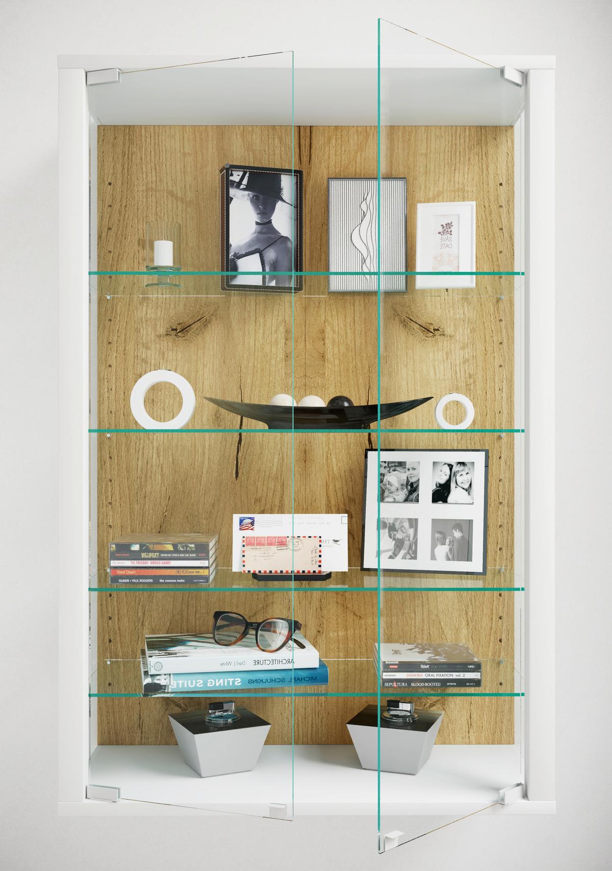 Hängevitrine Udina Honigeiche/Weiß - Honigeiche/Klar, Design, Glas/Holzwerkstoff (59/91/25cm) - Livetastic
