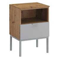 SZAFKA NOCNA LIMA - kolor dębowy/kolor aluminiowy, Trend, materiał drewnopochodny/metal (40/61/42cm) - Stylife